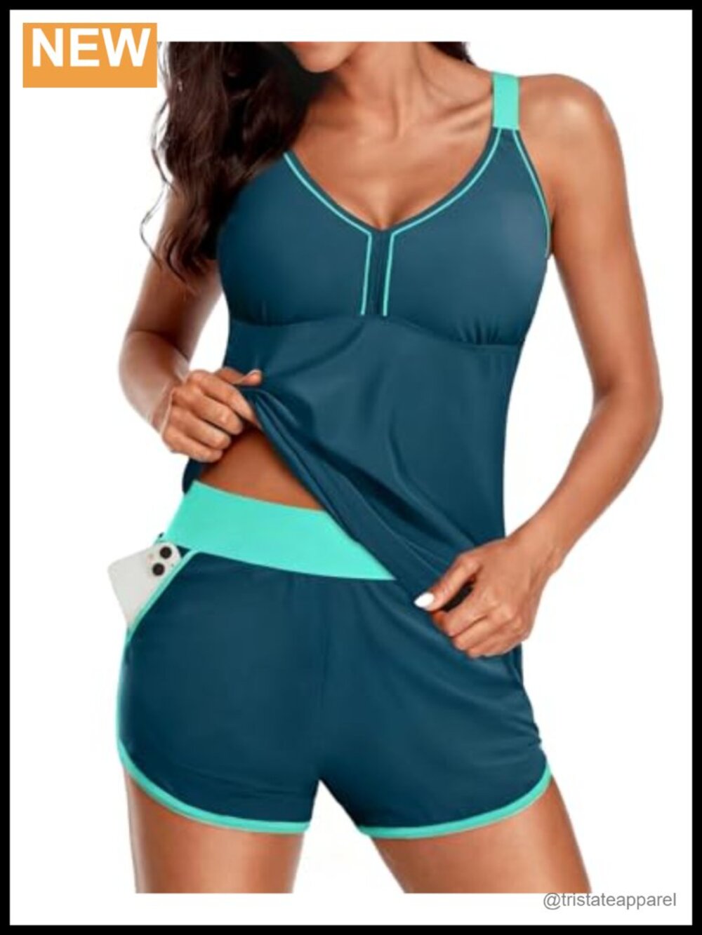 Women's 2 Piece Tankini Swimsuit with Pockets Boy Shorts Tummy Control Tank Top